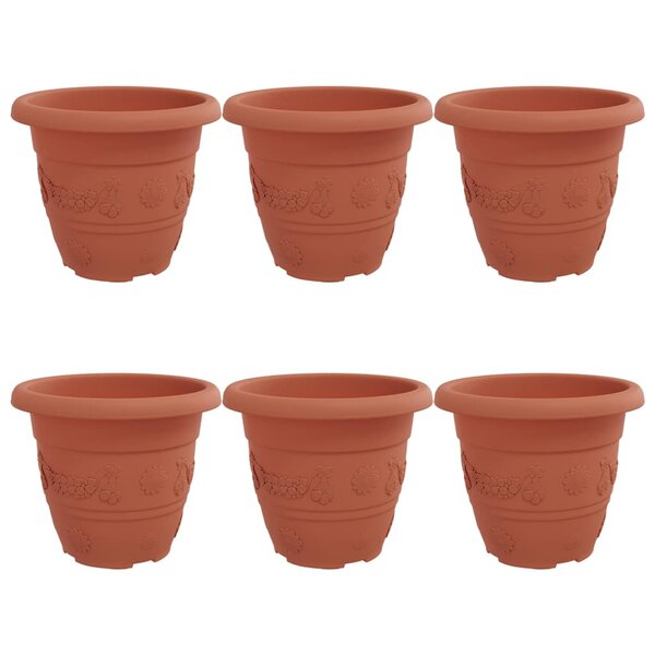 vidaXL Pot à fleurs rond 6 Pièces Rouge brique Ø 26 x 21 5 cm Plastique
