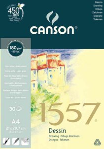 Bloc dessin 30 feuilles 1557 A4 180 g collé 1 coté Blanc pur CANSON