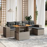 vidaXL Salon de jardin 6 Pièces avec coussins gris résine tressée