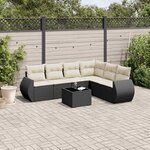 vidaXL Salon de jardin 7 Pièces avec coussins noir résine tressée