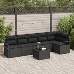 Ensemble de Canapé de Jardin 7 pièces avec Coussins Beige en Poly Rattan
