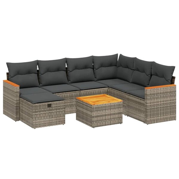 vidaXL Salon de jardin 8 Pièces avec coussins gris résine tressée