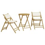 vidaXL Ensemble de bistro pliante 3 Pièces et coussins blanc crème bambou