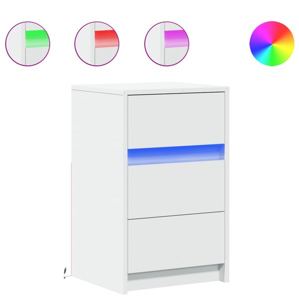 vidaXL Armoire de chevet avec lumières LED blanc bois d'ingénierie