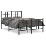 vidaXL Cadre de lit métal avec tête de lit/pied de lit noir 120x190 cm