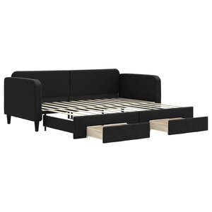 vidaXL Lit de jour avec gigogne et tiroirs sans matelas noir 90x200 cm