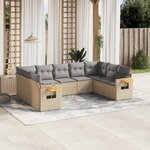 vidaXL Salon de jardin avec coussins 9 Pièces beige résine tressée