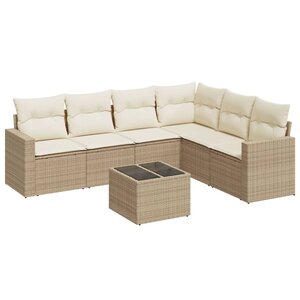 vidaXL Salon de jardin avec coussins 7 Pièces beige résine tressée