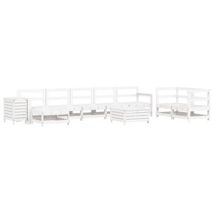 vidaXL Salon de jardin 10 Pièces blanc bois de pin massif