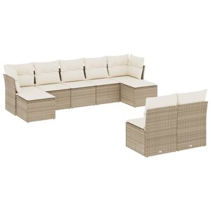 vidaXL Salon de jardin avec coussins 9 Pièces beige résine tressée