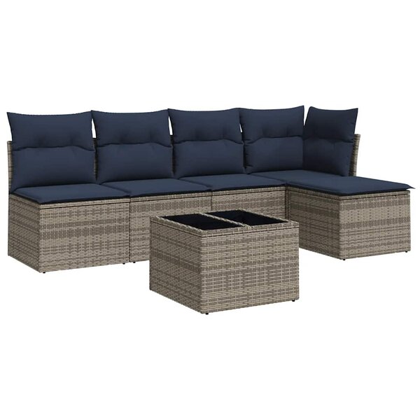 vidaXL Salon de jardin 6 Pièces avec coussins gris résine tressée