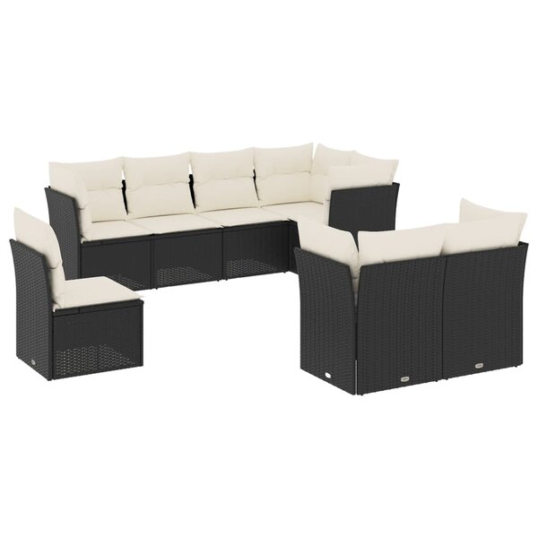 vidaXL Salon de jardin 8 Pièces avec coussins noir résine tressée