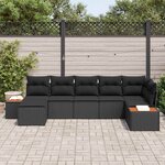 vidaXL Ensemble de canapé de jardin avec coussin 7 Pièces Noir polyrotin