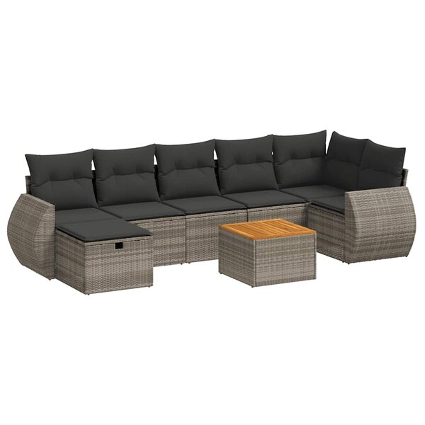 vidaXL Salon de jardin 8 Pièces avec coussins gris résine tressée