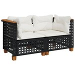 vidaXL Canapés d'angle de jardin et coussins 2 Pièces noir résine tressée