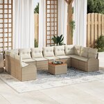 vidaXL Ensemble de Canapé de Jardin 11 pièces avec Coussins Beige en Rotin Acacia