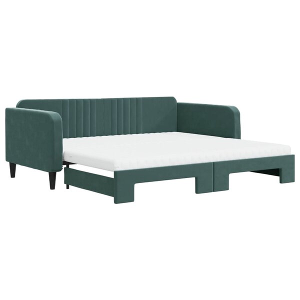 vidaXL Lit de jour et gigogne et matelas vert foncé 100x200 cm velours