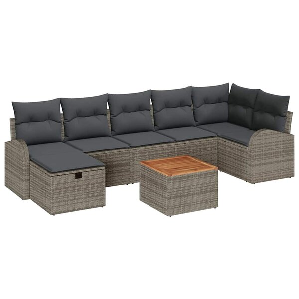 vidaXL Ensemble de canapé de jardin avec coussin 8 Pièces Gris Poly rotin