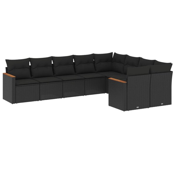 vidaXL Salon de jardin 9 Pièces avec coussins noir résine tressée