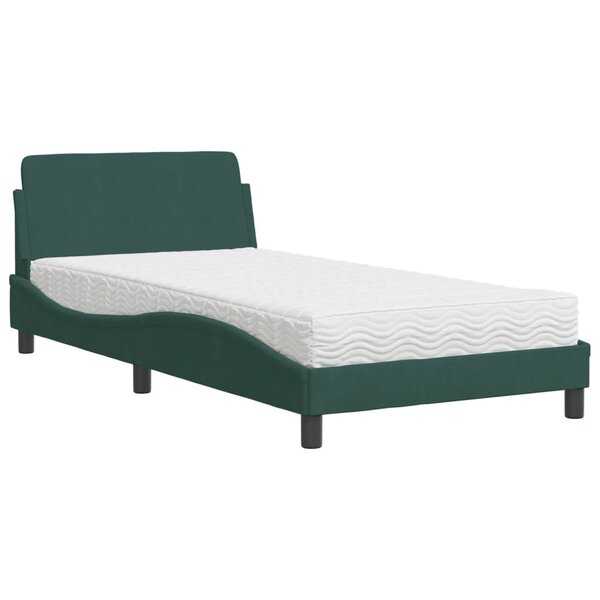 vidaXL Lit avec matelas Dover vert foncé 100x200 cm velours