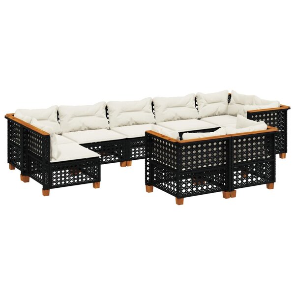 vidaXL Salon de jardin 9 Pièces avec coussins noir résine tressée