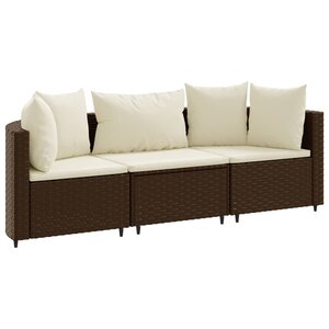 vidaXL Salon de jardin avec coussins 3 Pièces marron résine tressée