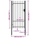vidaXL Portillon simple porte avec dessus à pointe Acier 1x2 m Noir