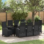 Set de salle à manger de jardin de 9 pièces avec coussins en poly rotin noir vidaXL