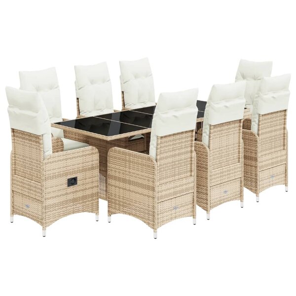 vidaXL Ensemble de bistro de jardin 9 Pièces coussins beige poly rotin