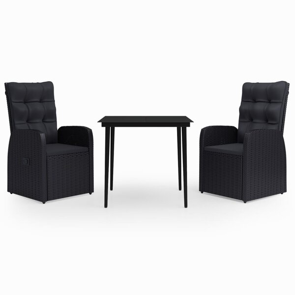 vidaXL Ensemble à manger de jardin avec coussins 3 Pièces noir