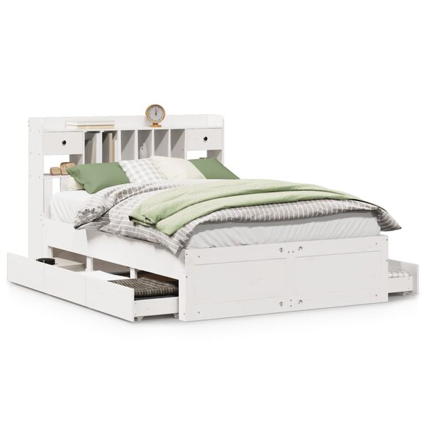 vidaXL Lit bibliothèque sans matelas blanc 140x190 cm bois pin massif