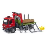 Bruder 03669 - Camion de transport de bois MB Arocs avec grue de chargement  grappin et 3 troncs d'arbre