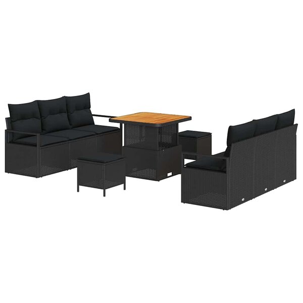 vidaXL Ensemble de canapé de jardin avec coussin 9 Pièces Noir Poly rotin