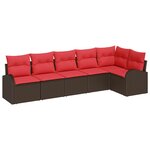 vidaXL Ensemble de canapé de jardin 6 Pièces Marron et rouge polyrotin