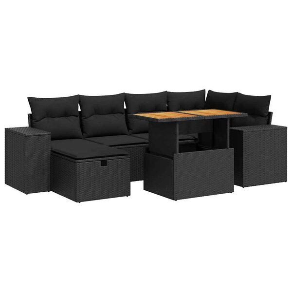 vidaXL Salon de jardin avec coussins 8 Pièces noir résine tressée acacia