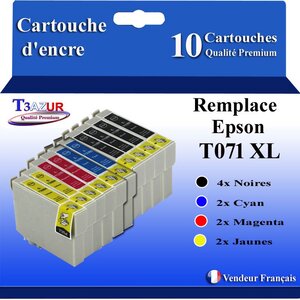 T3AZUR- 10x Cartouches Compatibles avec Epson T0711 remplace Epson Stylus Office SX405 SX410 SX415 SX510W SX515W SX600FW SX610FW
