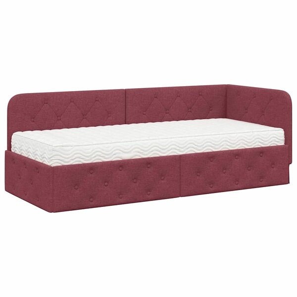 vidaXL Cadre de lit d'angle avec matelas Bordeaux 80 x 200 cm tissu