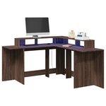 vidaXL Bureau et lumières LED chêne marron bois d'ingénierie