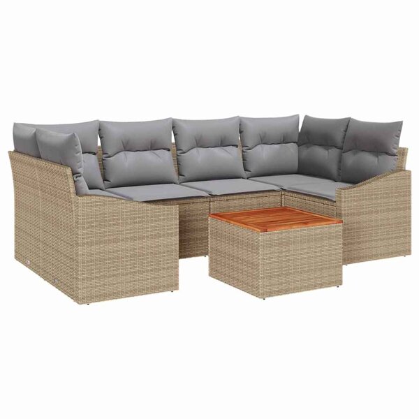vidaXL Ensemble de canapé de jardin 7 Pièces Beige Poly rotin