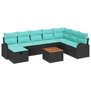 vidaXL Ensemble de canapé de jardin avec coussin 9 Pièces Noir Poly rotin