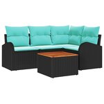 vidaXL Ensemble de canapé de jardin 5 Pièces Noir et turquoise polyrotin