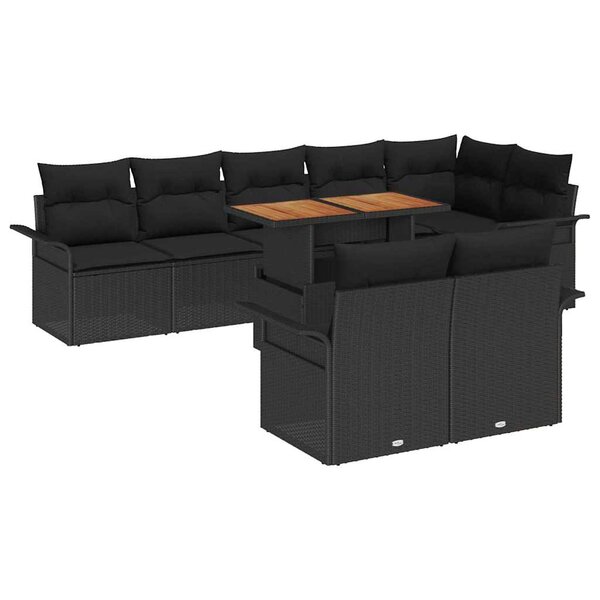 vidaXL Ensemble de canapé de jardin avec coussin 9 Pièces Noir polyrotin