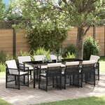 Ensemble de jardin 9 pièces avec coussins en poly rotin noir