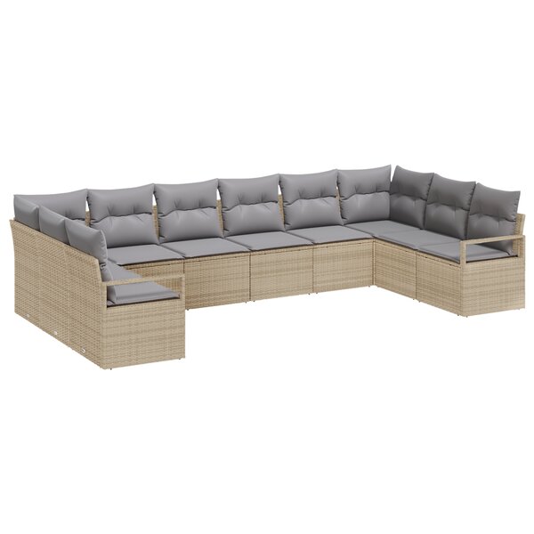 Ensemble de 10 pièces de salon de jardin vidaXL avec coussins en poly rotin beige
