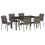 vidaXL Set de salle à manger de jardin 7 pièces avec coussins Gris Poly Rattan