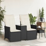 vidaXL Canapé de jardin inclinable 2 places avec table noir poly rotin