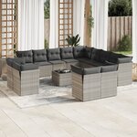 vidaXL Salon de jardin avec coussins 14 Pièces gris clair résine tressée