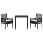vidaXL Ensemble de salle à manger pour jardin 3 Pièces Noir Poly rotin