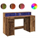 Bureau table poste de travail meuble d'ordinateur informatique étude avec lumières LED vieux bois bois d'ingénierie brun 02_0023435