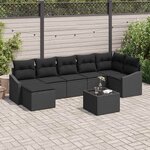 vidaXL Ensemble de canapé de jardin avec coussin 8 Pièces Noir polyrotin
